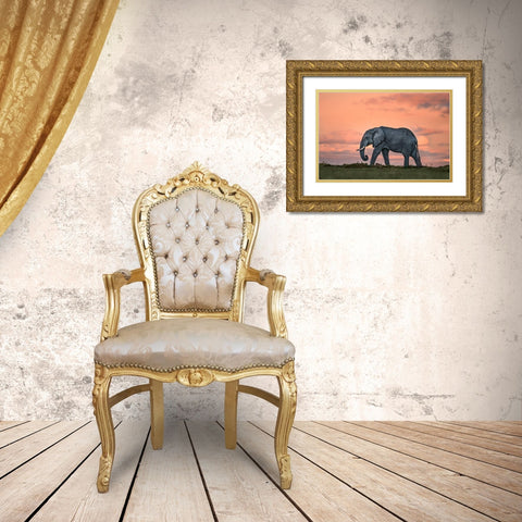 Elephant At Dusk Gold Ornate Wood Framed Art Print with Double Matting by Ortega, Xavier