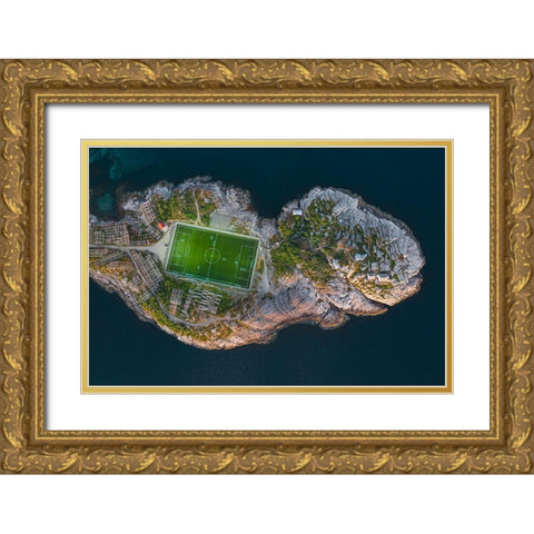Football Field On The Edge Of The World Gold Ornate Wood Framed Art Print with Double Matting by Simoon