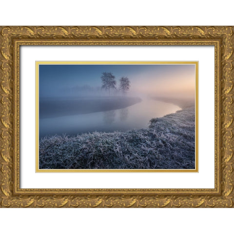 Cold A Bucolic Sunrise Gold Ornate Wood Framed Art Print with Double Matting by Rebustini, Luca