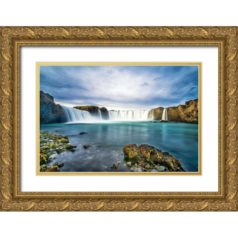 Godafoss Gold Ornate Wood Framed Art Print with Double Matting by C. Sink, Jeffrey