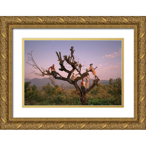 Ethiopian Suri Tribes Gold Ornate Wood Framed Art Print with Double Matting by Intarob, Sarawut