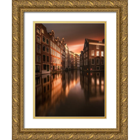 Amsterdam Evening Gold Ornate Wood Framed Art Print with Double Matting by Rebustini, Luca