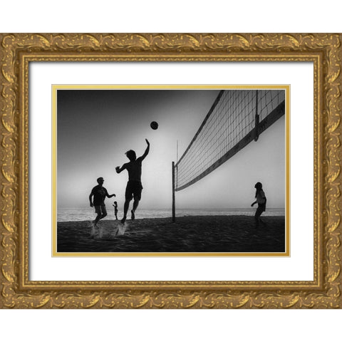 Beach Volleyball Gold Ornate Wood Framed Art Print with Double Matting by Guo, Leah