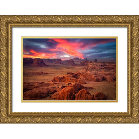 Hunts Mesa Gold Ornate Wood Framed Art Print with Double Matting by Zheng, Michael