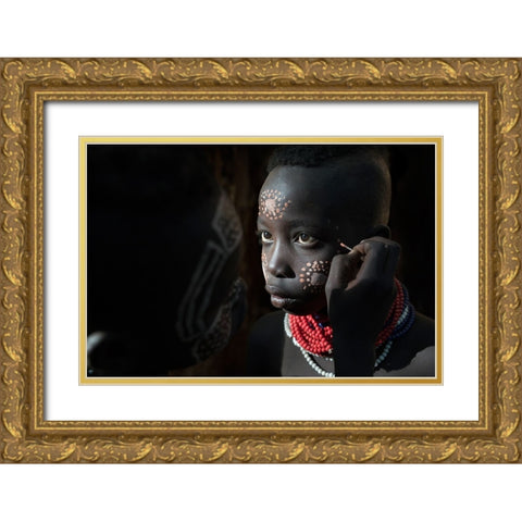 Ethiopian Karo Tribes Gold Ornate Wood Framed Art Print with Double Matting by Intarob, Sarawut