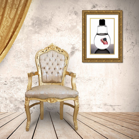 Betta Fish Red Gold Ornate Wood Framed Art Print with Double Matting by Nasution, Girdan