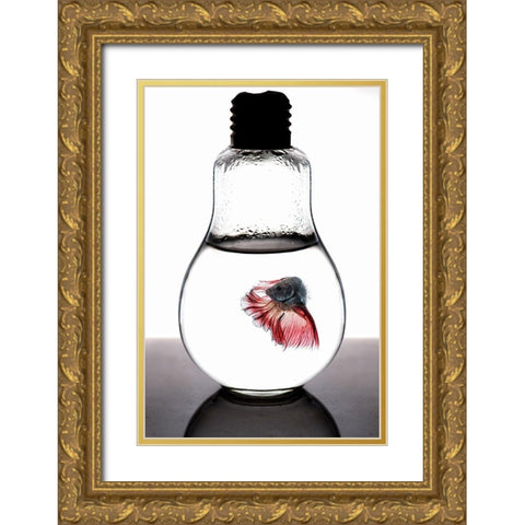 Betta Fish Red Gold Ornate Wood Framed Art Print with Double Matting by Nasution, Girdan