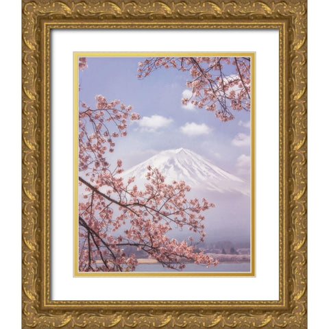 Mt.Fuji In The Cherry Blossoms Gold Ornate Wood Framed Art Print with Double Matting by Samejima, Makiko