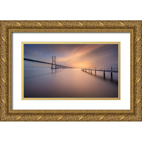 Pastel Bridge Gold Ornate Wood Framed Art Print with Double Matting by Ruiz Dueso, Jorge