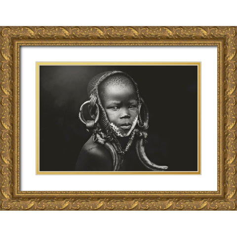 Child Mursi Gold Ornate Wood Framed Art Print with Double Matting by Yosifov, Svetlin