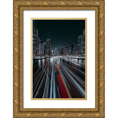 Traffic Jam In The Dubai Canal Gold Ornate Wood Framed Art Print with Double Matting by Chiriaco, Carmine