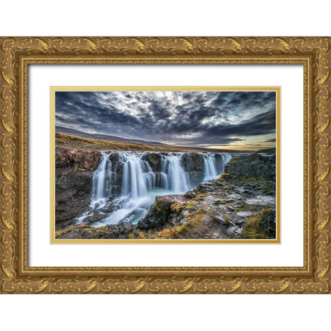 Unknown Falls In Iceland Gold Ornate Wood Framed Art Print with Double Matting by C. Sink, Jeffrey