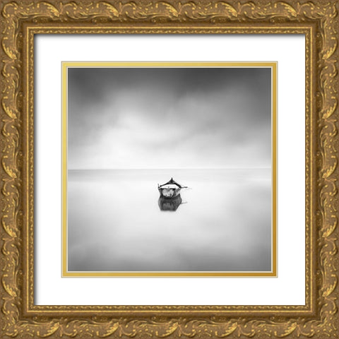 Lonely Boat Gold Ornate Wood Framed Art Print with Double Matting by Digalakis, George