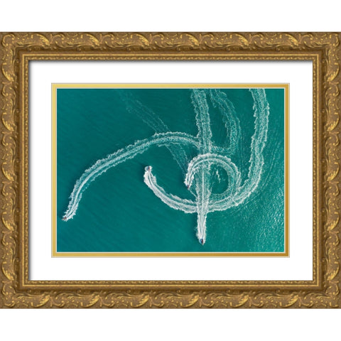 Speedboat Symphony Gold Ornate Wood Framed Art Print with Double Matting by Meirovich, Ido