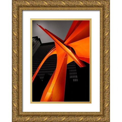 Chicago Flamingo Gold Ornate Wood Framed Art Print with Double Matting by Huang, Ivan