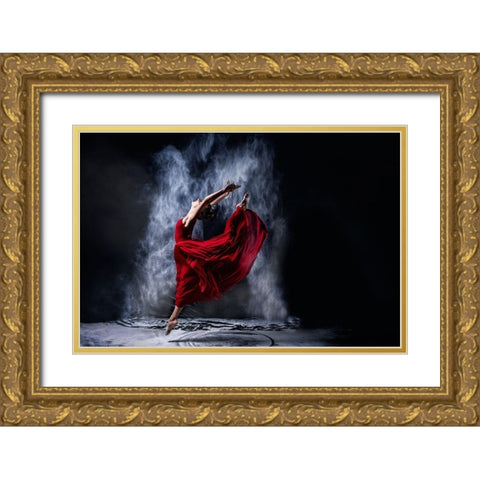Red Dancing Gold Ornate Wood Framed Art Print with Double Matting by Kleiner, Petr