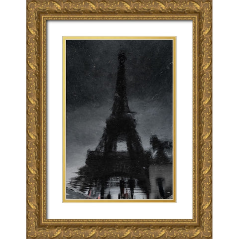 Rain In Paris Gold Ornate Wood Framed Art Print with Double Matting by Weber, Roland