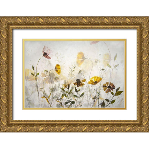 Flower Party Gold Ornate Wood Framed Art Print with Double Matting by Talen, Nel