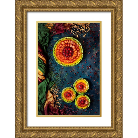 Colored Fruit Tart Gold Ornate Wood Framed Art Print with Double Matting by VLAICU, Denisa
