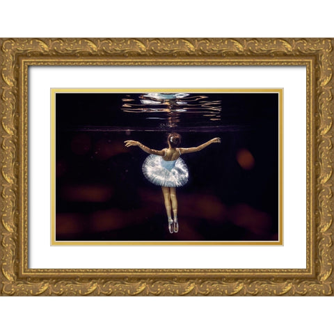 Underwater White Ballet Gold Ornate Wood Framed Art Print with Double Matting by Kleiner, Petr