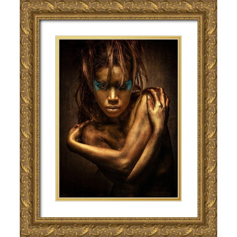 Golden Girl Gold Ornate Wood Framed Art Print with Double Matting by Siegart