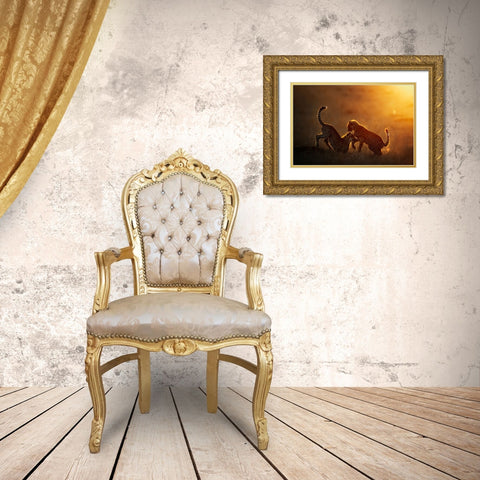 Playing At Sunrise Gold Ornate Wood Framed Art Print with Double Matting by Vigo, Mario