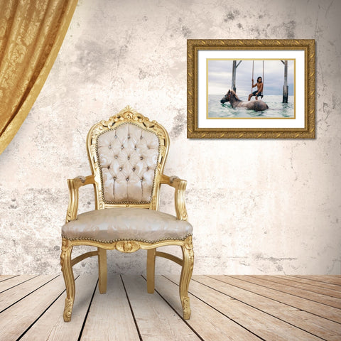 Sea Horses Gold Ornate Wood Framed Art Print with Double Matting by Ashley, Ben