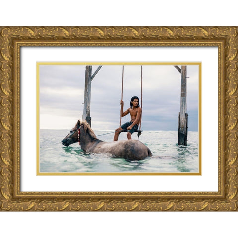 Sea Horses Gold Ornate Wood Framed Art Print with Double Matting by Ashley, Ben