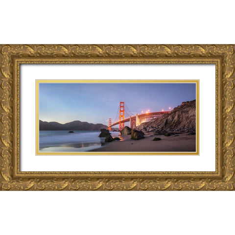 Sunset Bay Gold Ornate Wood Framed Art Print with Double Matting by Fegari