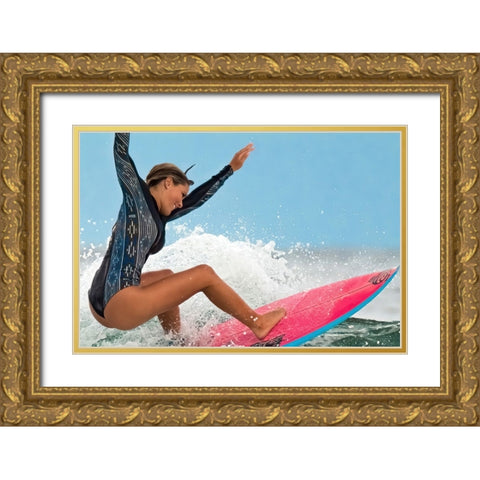 Happy Surfing 1 Gold Ornate Wood Framed Art Print with Double Matting by Ranfuchs