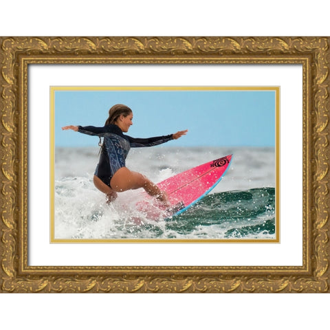Happy Surfing 2 Gold Ornate Wood Framed Art Print with Double Matting by Ranfuchs