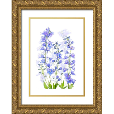 Delphinium Gold Ornate Wood Framed Art Print with Double Matting by Parker, Jacky