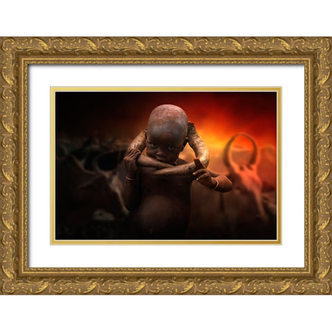 Mursi Child Gold Ornate Wood Framed Art Print with Double Matting by Yosifov, Svetlin