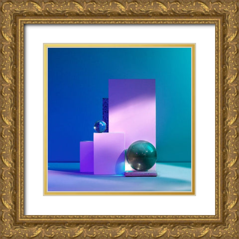 Aqua Gold Ornate Wood Framed Art Print with Double Matting by Yunta, Isma