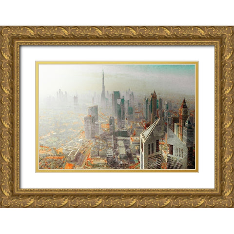 Twin Tower - Dubai Gold Ornate Wood Framed Art Print with Double Matting by Chiriaco, Carmine