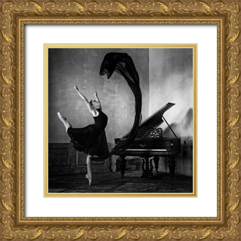 Dancer In Black Gold Ornate Wood Framed Art Print with Double Matting by Kapsha, Eduards