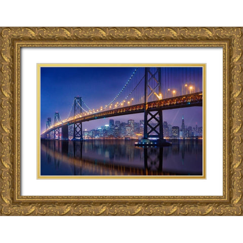 Urban Illusion: The Bay Bridge Gold Ornate Wood Framed Art Print with Double Matting by Zheng, Michael