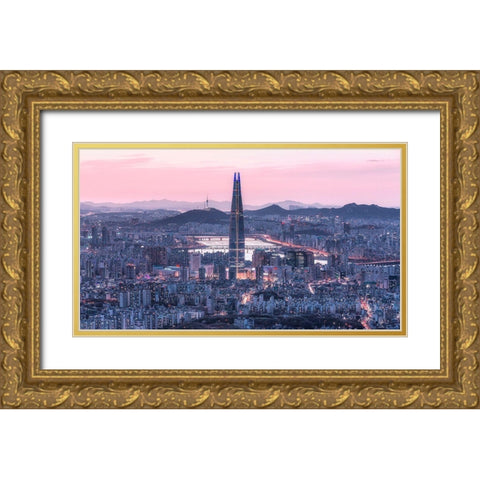 Seoul City Gold Ornate Wood Framed Art Print with Double Matting by Eom, Gwangseop