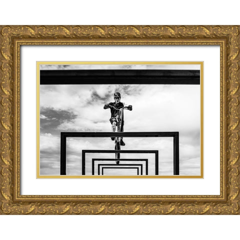 Trial Biker Gold Ornate Wood Framed Art Print with Double Matting by SZABO, ATTILA