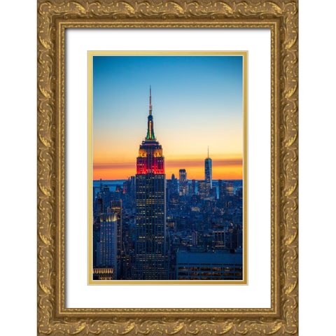 Blue Manhattan Gold Ornate Wood Framed Art Print with Double Matting by Gao, Danny