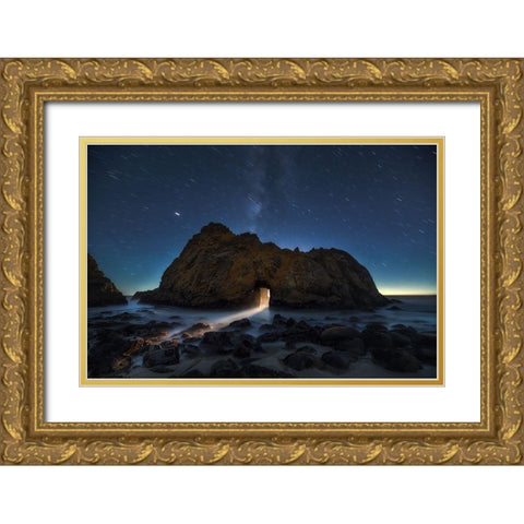 Light Splash Gold Ornate Wood Framed Art Print with Double Matting by Ning, Aidong