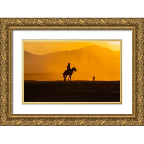 ManS Best Friends Gold Ornate Wood Framed Art Print with Double Matting by TEKDOGAN, BARKAN