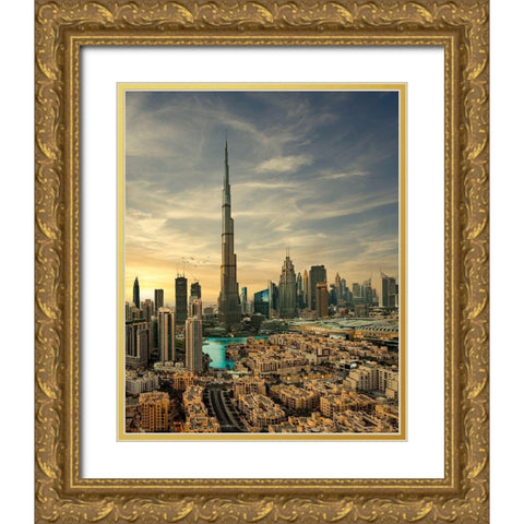 Downtown Sunset View Gold Ornate Wood Framed Art Print with Double Matting by Sulaiman, Mohammad