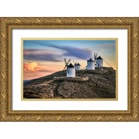 Molinos Al Viento Gold Ornate Wood Framed Art Print with Double Matting by Luis Seco, Juan