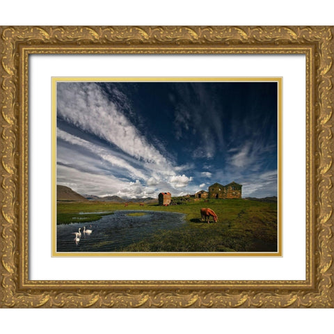Country Life Gold Ornate Wood Framed Art Print with Double Matting by H. Ingibergsson, Torsteinn