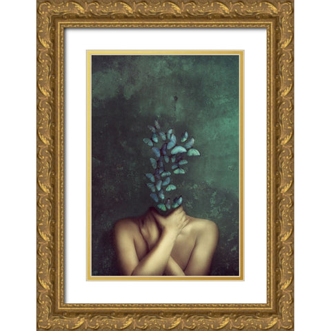 In My Head Butterflies Gold Ornate Wood Framed Art Print with Double Matting by Bivolarska, Sima