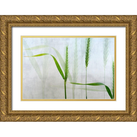 Wavy Green Gold Ornate Wood Framed Art Print with Double Matting by Van Son, Greetje