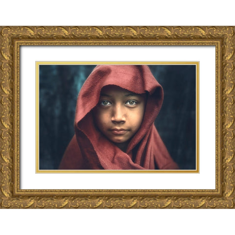 The Kind Monk Gold Ornate Wood Framed Art Print with Double Matting by Rivera, Roberto