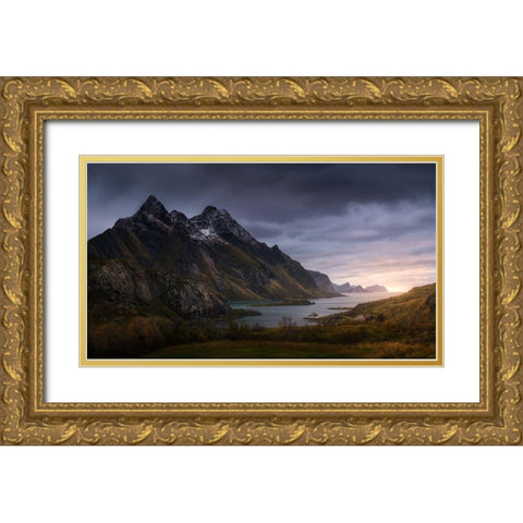 The Fjord Gold Ornate Wood Framed Art Print with Double Matting by Mathur, Sandeep