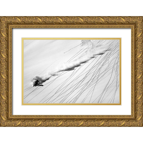 Skiing Powder Gold Ornate Wood Framed Art Print with Double Matting by Rieg, Lorenzo